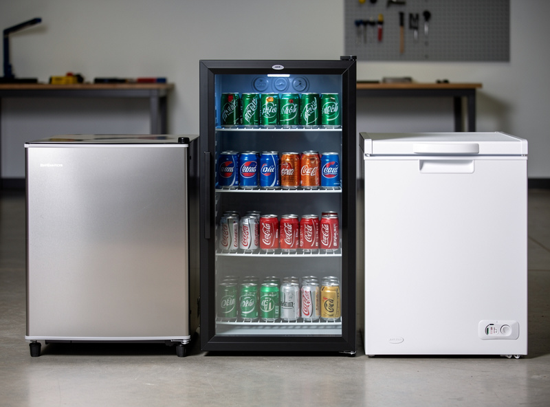 Three refrigerator types compared for curing chamber conversion: compact mini fridge, glass-door beverage cooler, and chest freezer