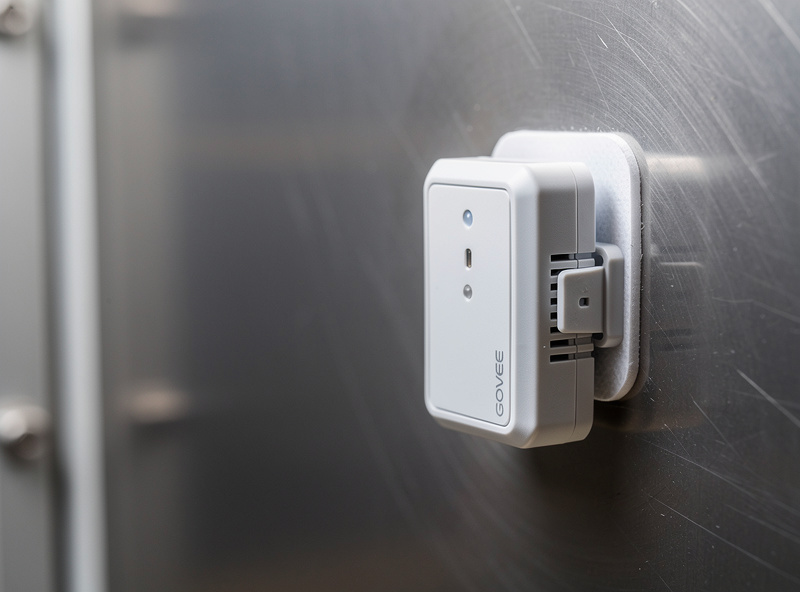 SensorPush smart temperature and humidity sensor mounted on the wall of a curing chamber