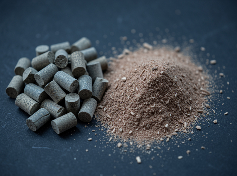 Hardwood pellets and fine wood dust side by side for cold smoking