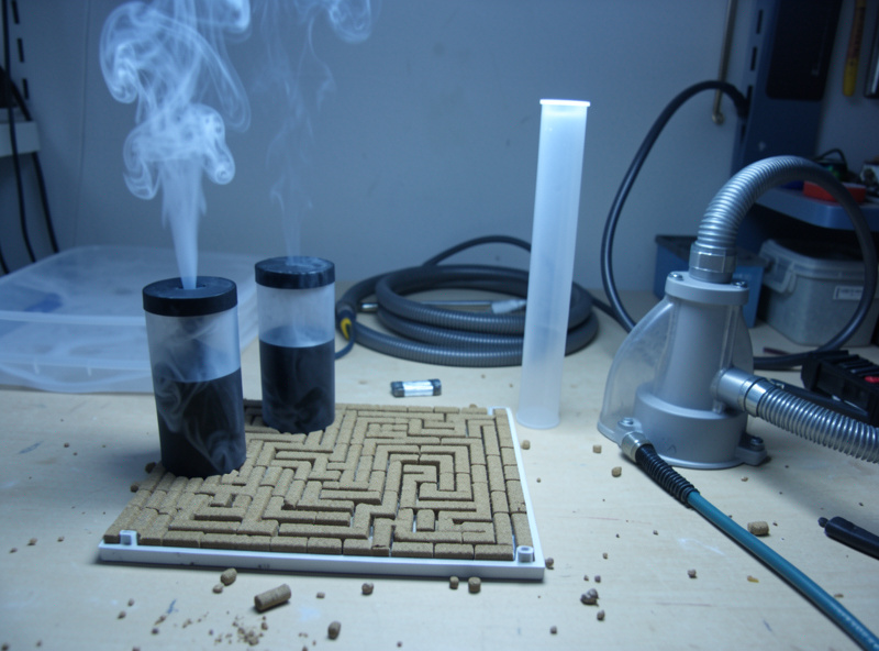A pellet maze, a tube smoker, and a venturi cold smoke generator lined up on a workbench