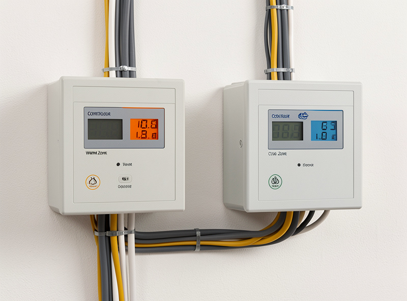 Two sets of temperature and humidity controllers, one for a warm fermentation zone and one for a cool drying zone