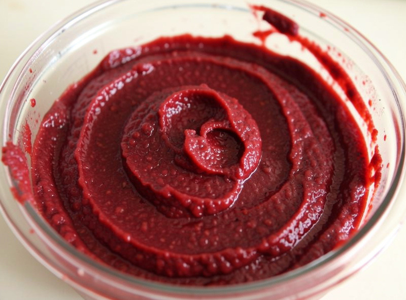 Deep red nduja paste fully blended showing rich colour from balanced chili and sweet pepper