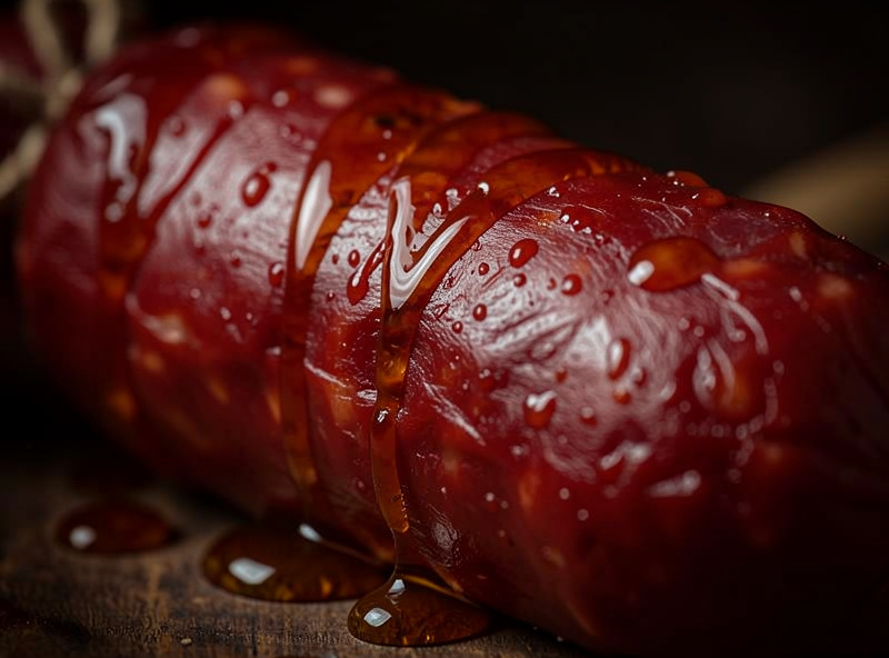 Greasy nduja with oil weeping from the casing surface compared to a clean creamy batch