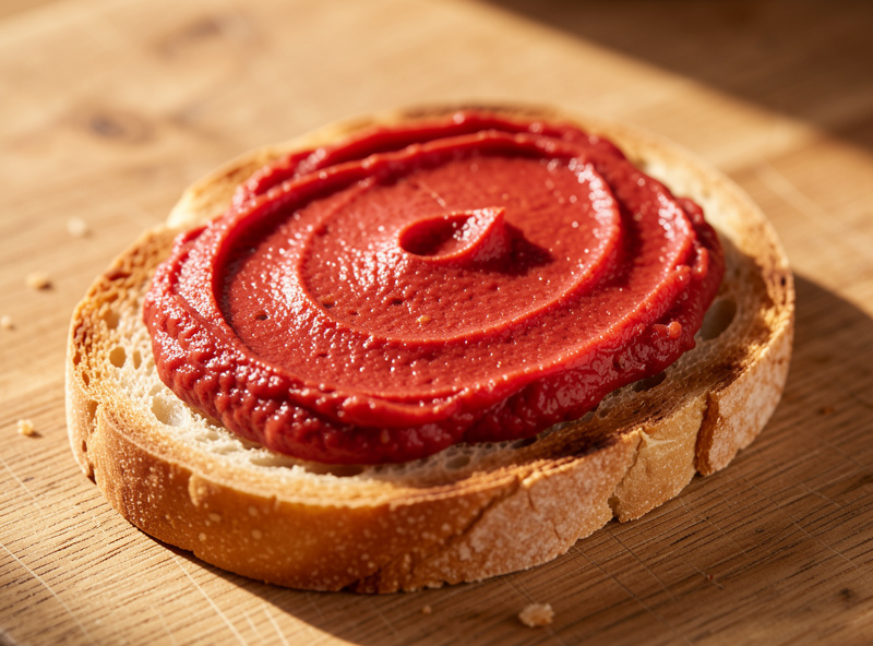 Smooth creamy correctly emulsified nduja spread cleanly on bread for comparison