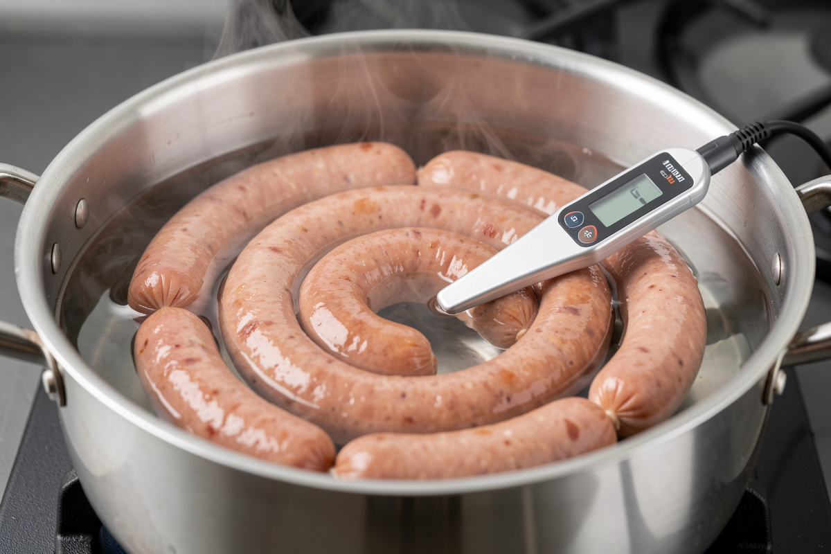 Poaching Temperature for Cooked Sausage: Hitting the Internal Without Splitting